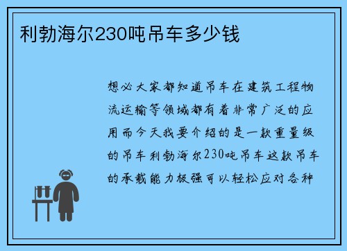 利勃海尔230吨吊车多少钱